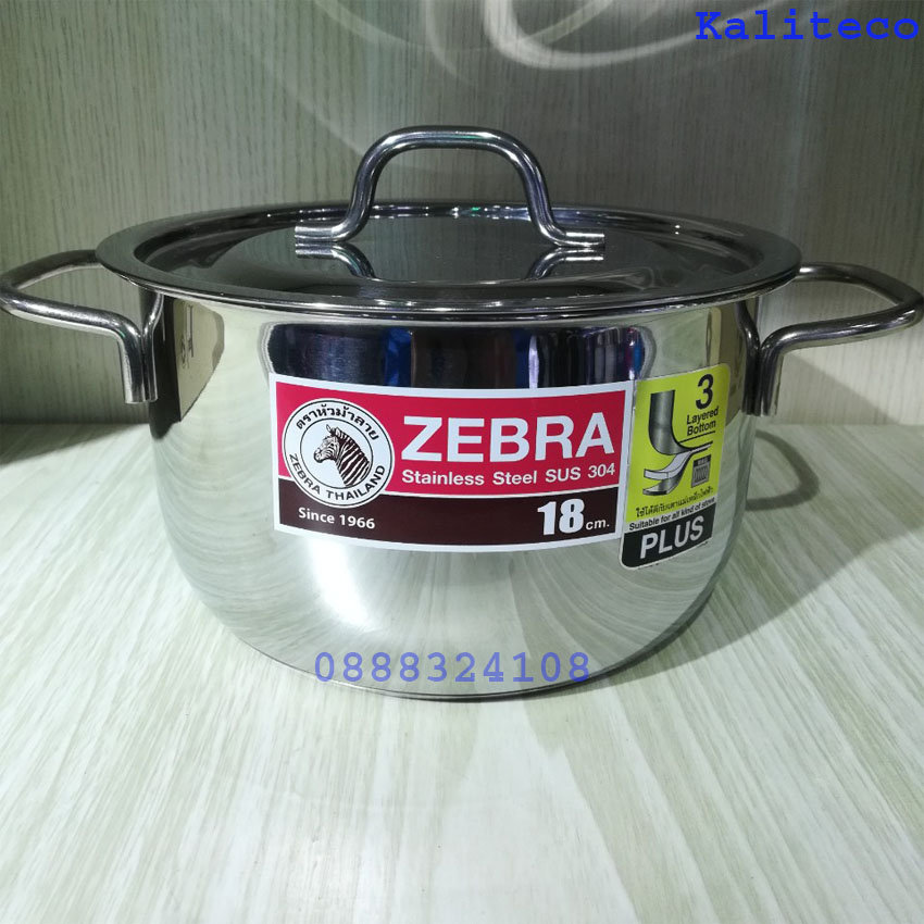 Nồi 3 Đáy Inox Zebra Nắp Phẳng Đường Kính 18cm Dung Tích 2,5 Lít Sử Dụng Bếp Từ-Kaliteco