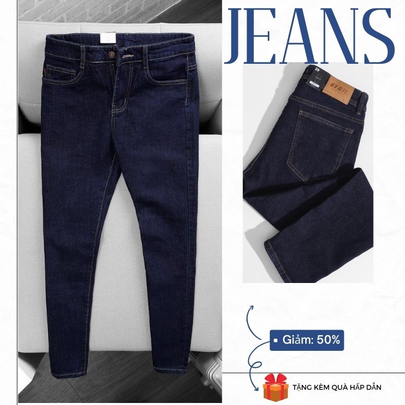 (Quà tặng) quần jean nam xanh đậm quần bò nam xanh trơn thời trang lịch lãm