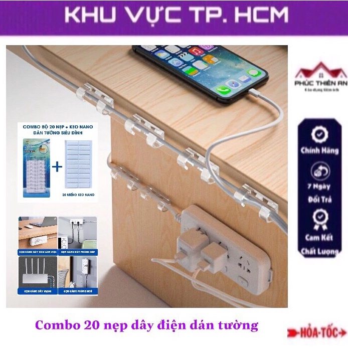 Combo 20 nẹp dây điện dán tường, cố định dây điện - siêu dính, tiện dụng