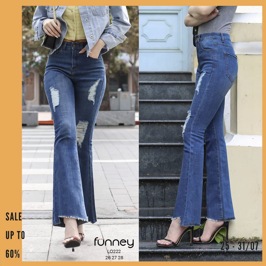 [HCM]Quần jean nữ ống loe bass (big size 68kg) phom dài 97cm-99cm lưng cao xẻ ống ,rách 2 bên đùi vải jean co dãn mạnh mẫu mới Thuydieushop97 jn01