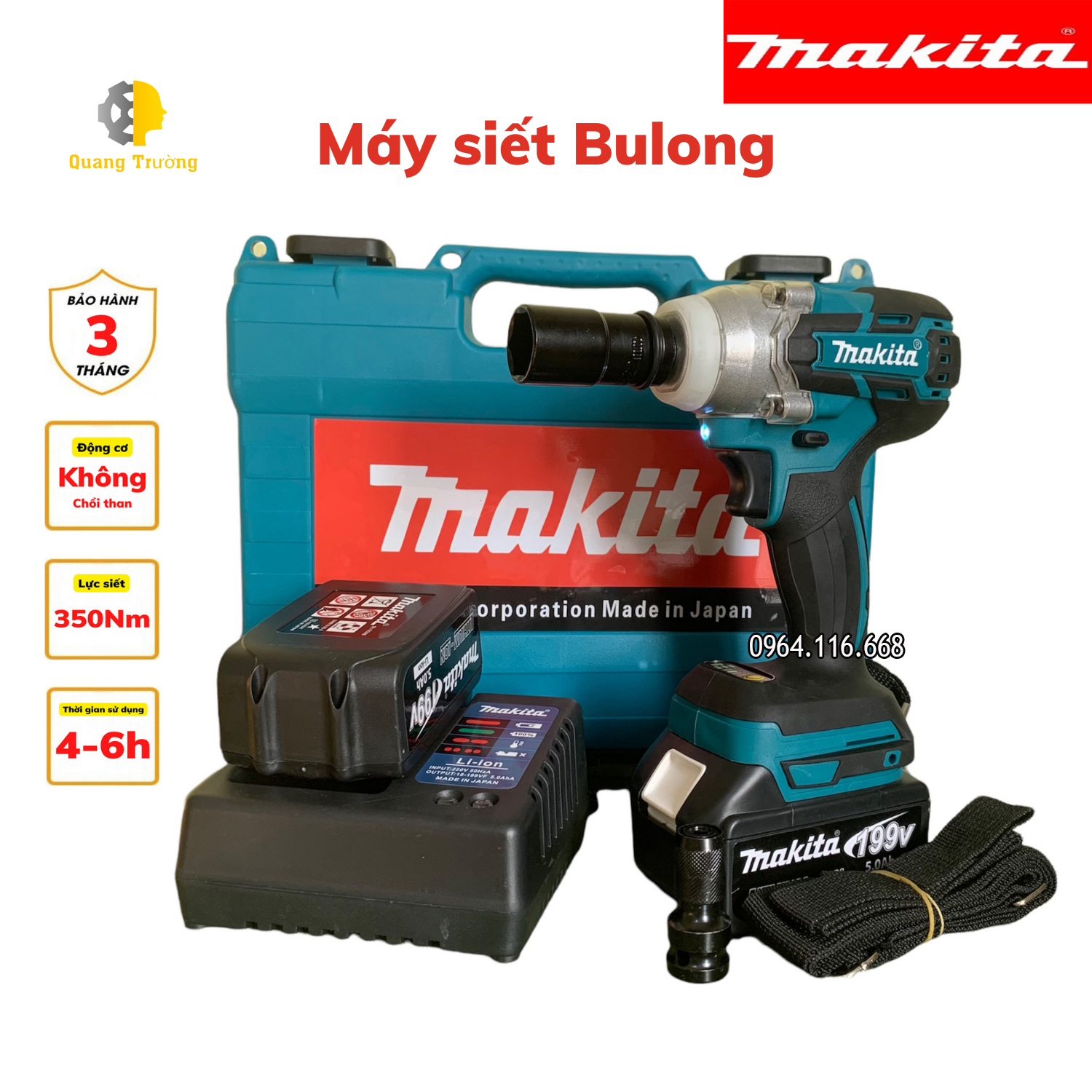 Máy siết bulong MAKITA 199V không chổi than tặng đầu chuyển vít