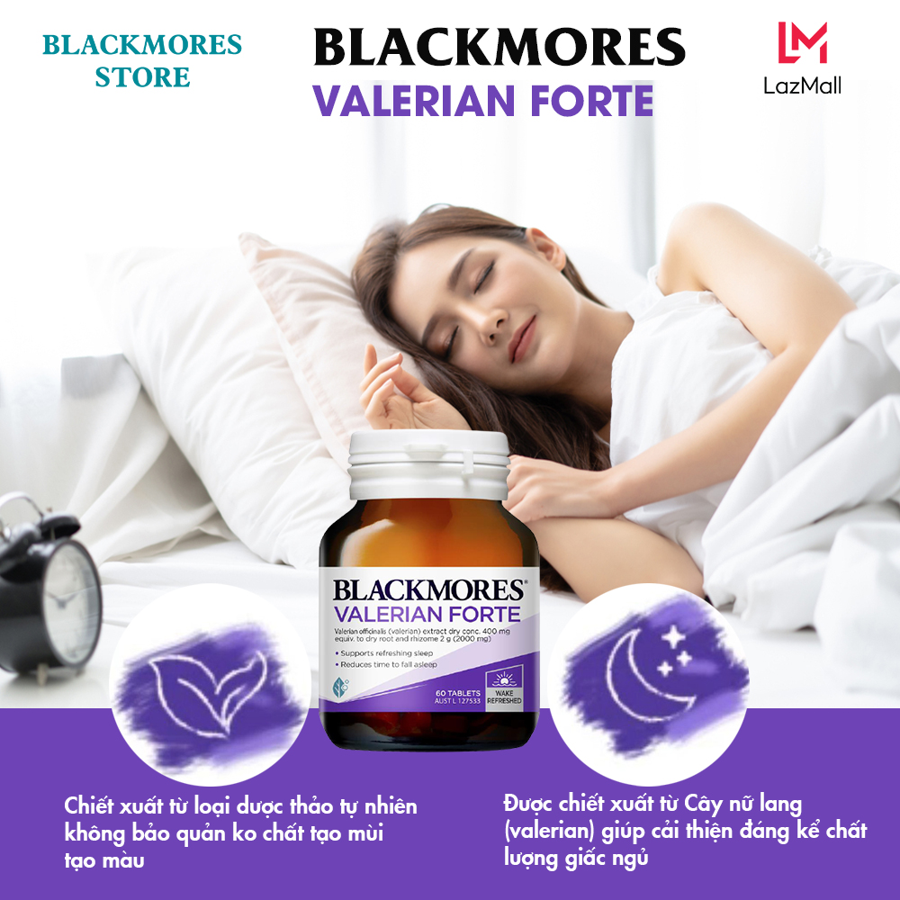 Viên uống Hỗ Trợ Giấc Ngủ - Blackmores Valerian Forte 2000mg 60 viên -Hàng Chính Hãng