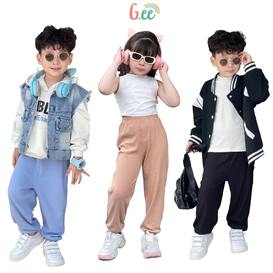 Quần jogger bé gái, bé trai vải tăm gỗ sồi mềm mịn sành diệu