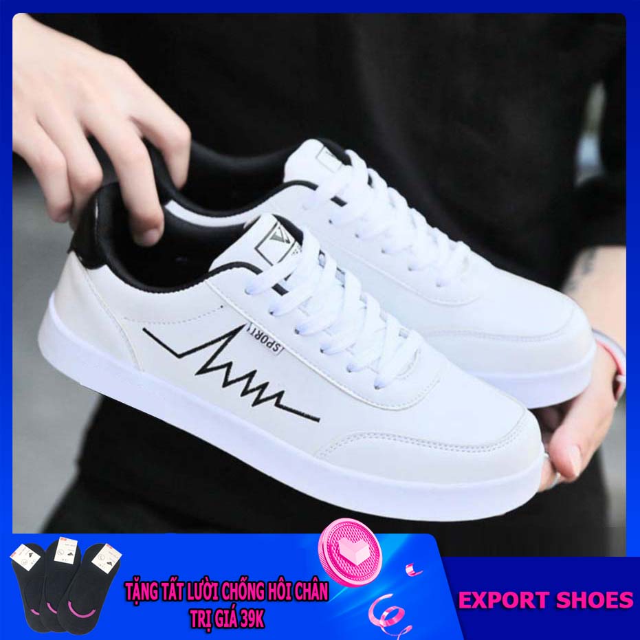 GIÀY NAM SNEAKER FULL TRẮNG THÊU NHỊP TIM, ĐẾ CHỐNG TRƠN TRƯỢT, THOÁNG KHÍ THÍCH HỢP ĐI HỌC, ĐI CHƠI, EXPORT SHOES