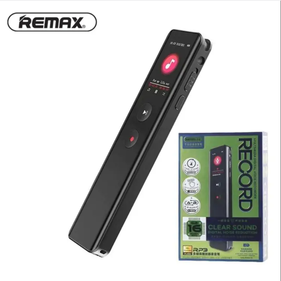 ( MẪU MỚI ) Máy Ghi Âm Remax RP3 Voice Recorder Chính Hãng, Máy Ghi Âm Mini Chuyên Nghiệp thiết kế nhỏ gọn, ghi âm chuẩn HD Audio, bộ nhớ 16GB, thời lượng pin ghi âm 30h, lọc nhiễu tiếng ồn, âm thanh chi tiết.