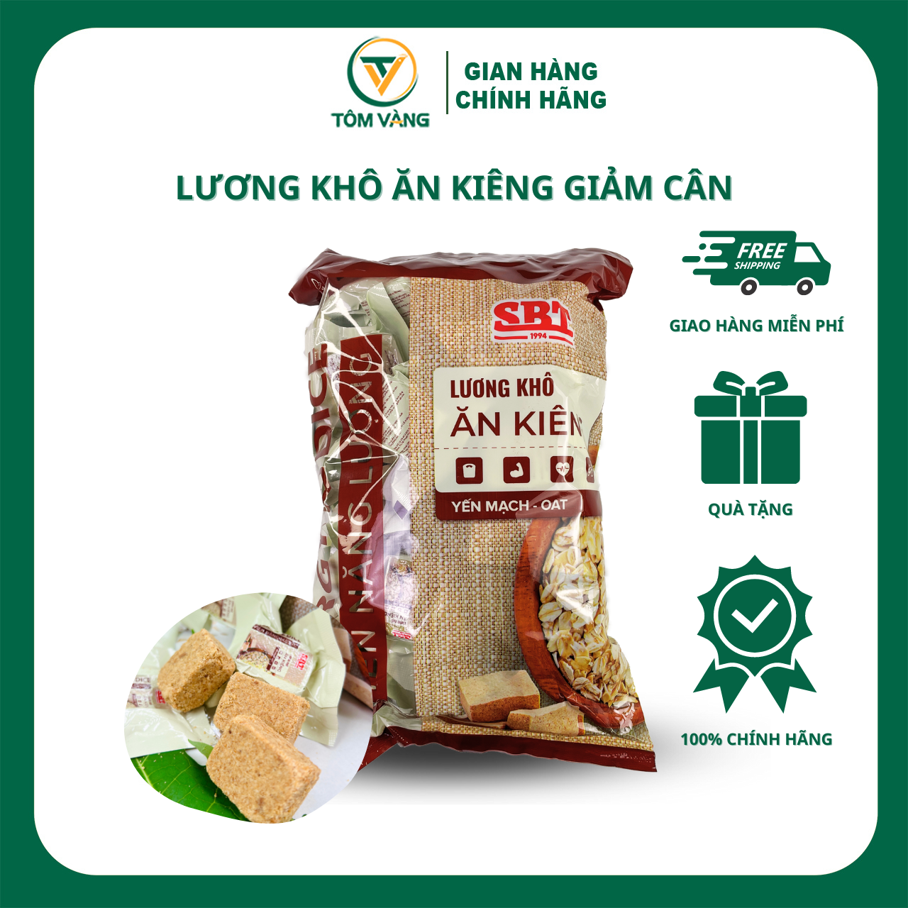 Lương khô ăn kiêng yến mạch - tôm vàng - túi 500g