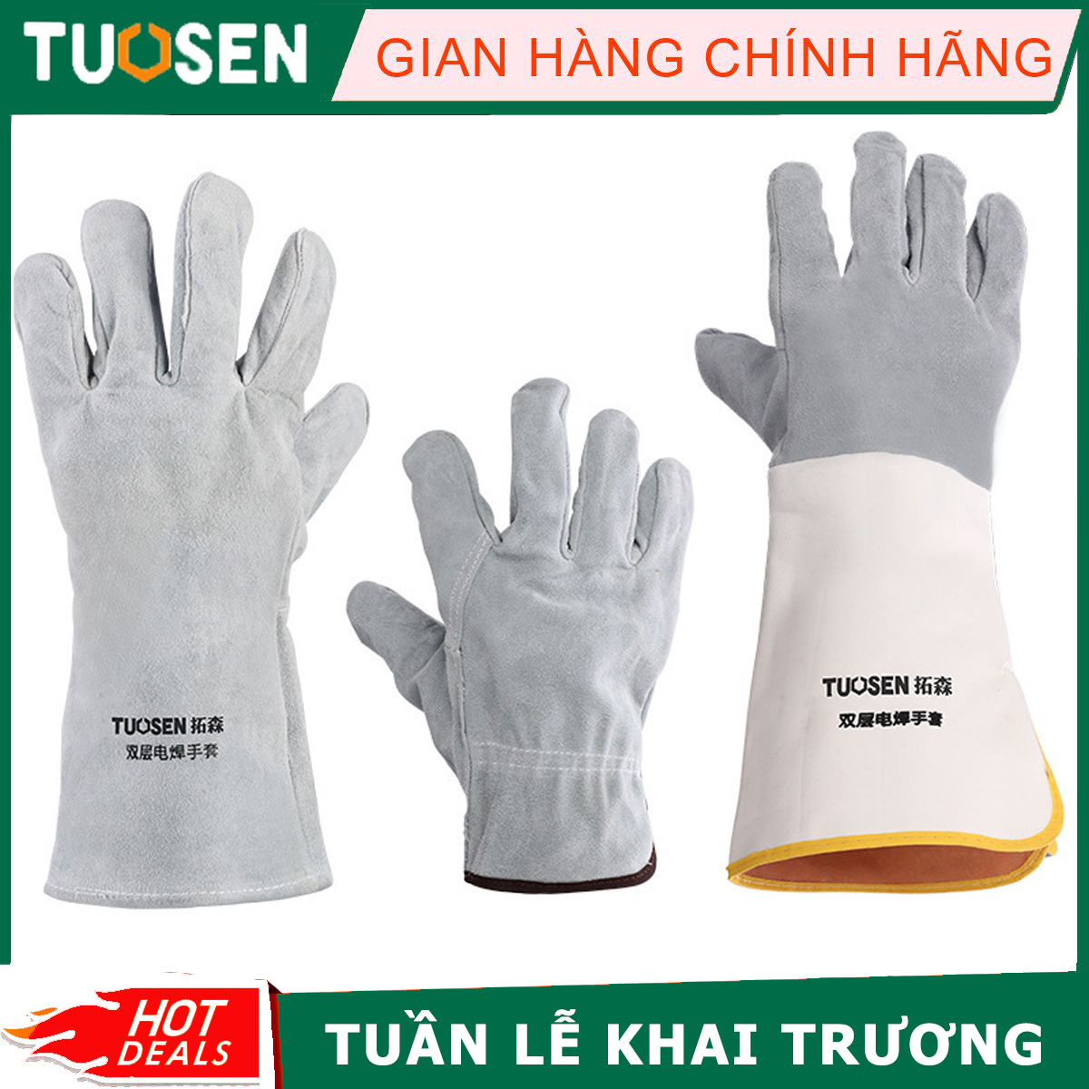 Găng tay hàn nhiệt chống cháy da bò, găng tay bảo hộ - tuosen