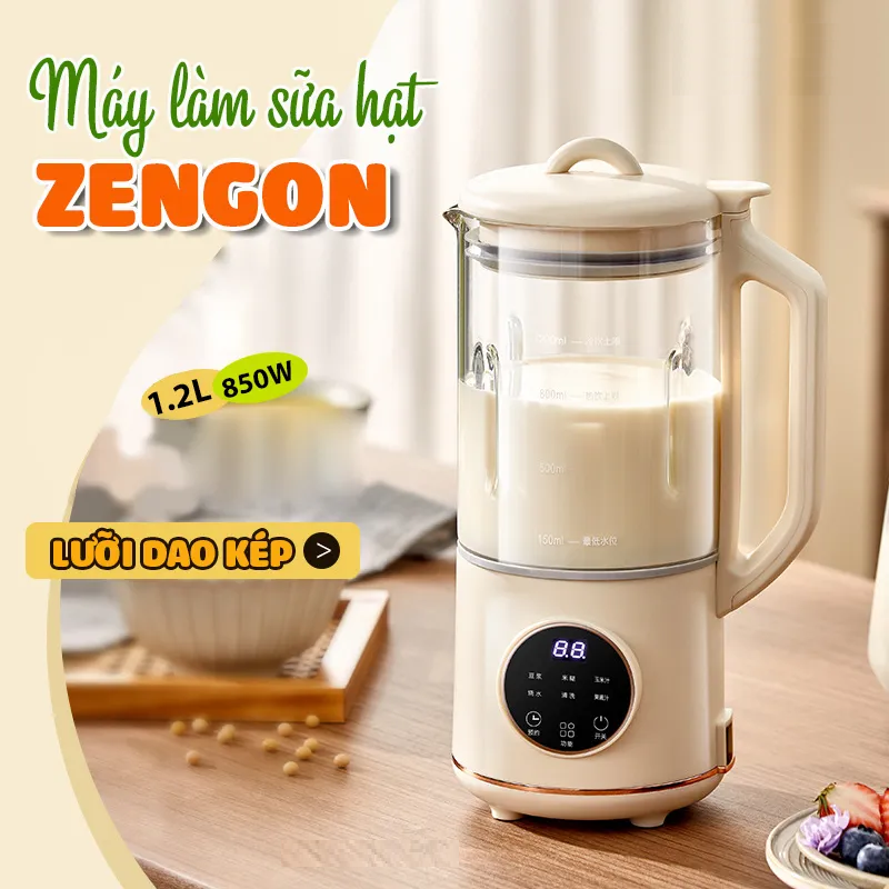 Máy làm sữa hạt ZENGON cối thủy tinh thể tích 1.2 LÍT. Máy làm sữa hạt Zen.gon