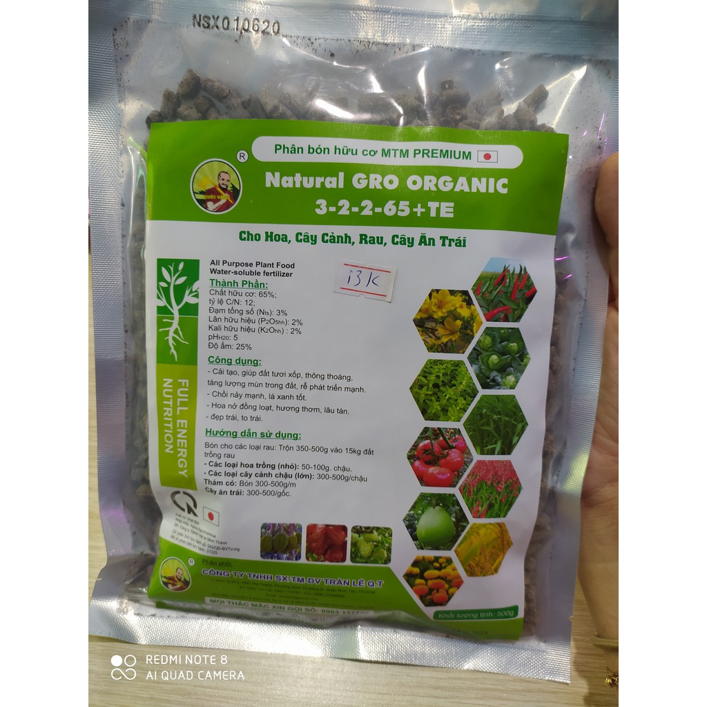 PHÂN BÓN HỮU CƠ NHẬT - NATURAL GRO ORGANIC - 3-2-2-65+TE -500GR