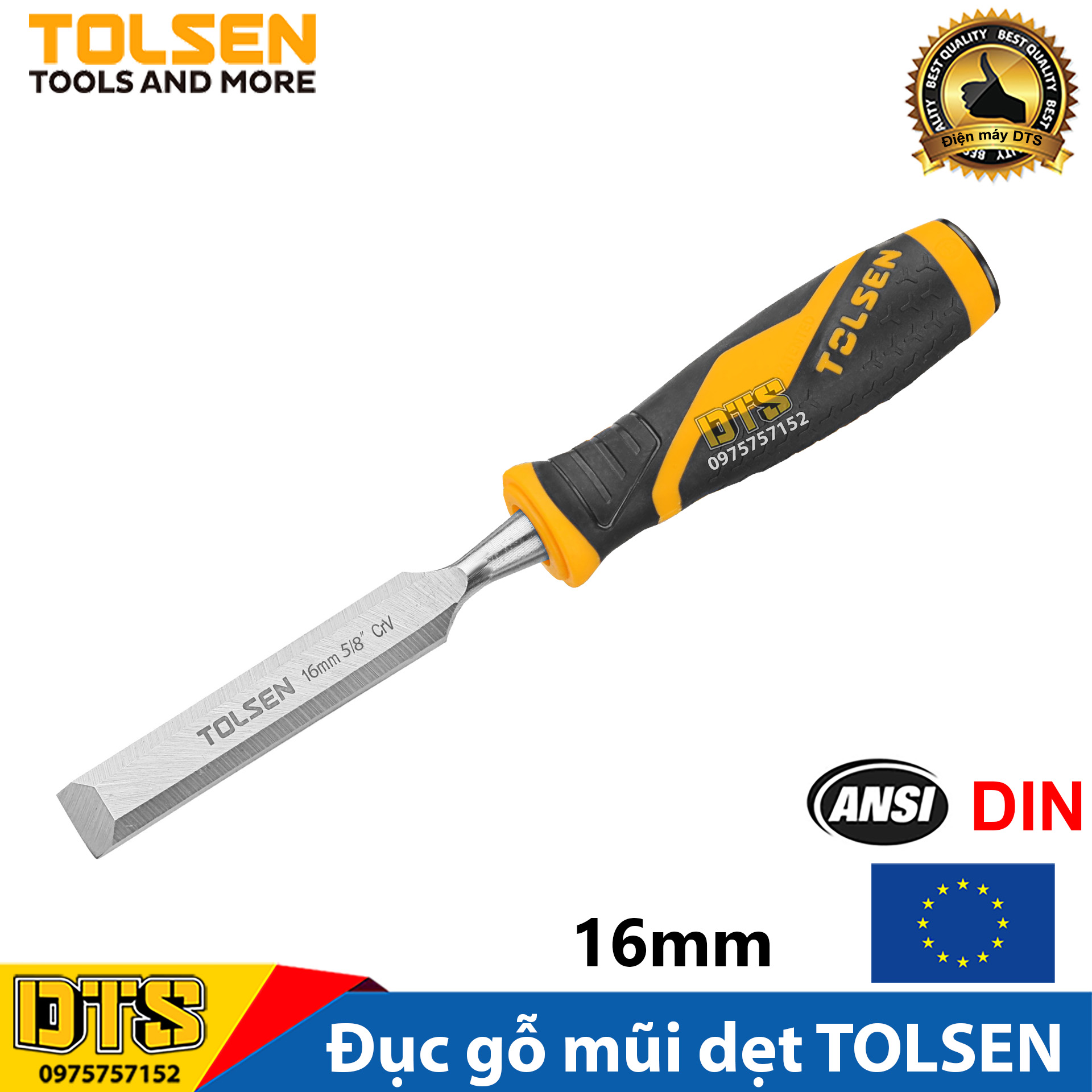 Đục gỗ mũi dẹt cầm tay chuẩn công nghiệp TOLSEN 16mm (5/8 inch) - Tiêu chuẩn xuất khẩu Châu Âu