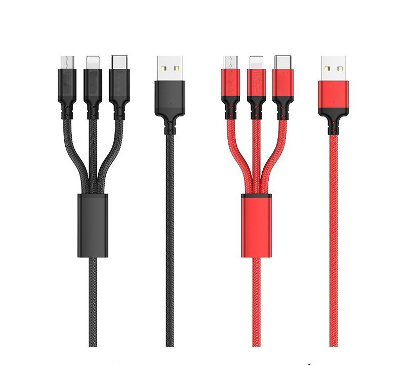 Dây sạc 3 đầu 3 in 1 siêu bền nhiều cổng sạc: USB micro type C lightning cho điện thoại Iphone Samsung – Dây cáp sạc điện thoại đa năng – Tích