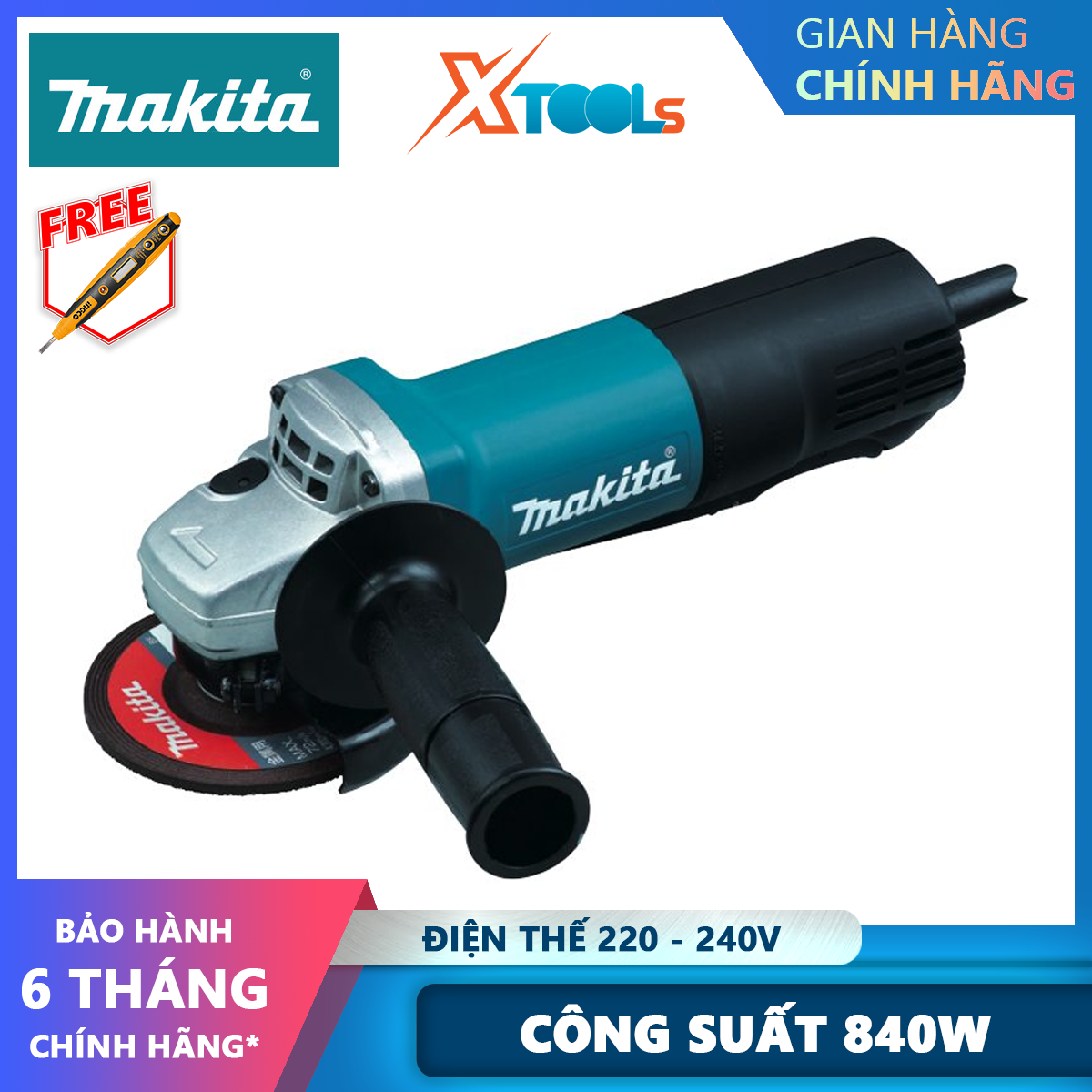 Máy mài góc makita 9556hp | máy mài cầm tay công tắc bóp công suất 840w tốc độ không tải 11000 rpm đường kính lưỡi mài 100mm xtools