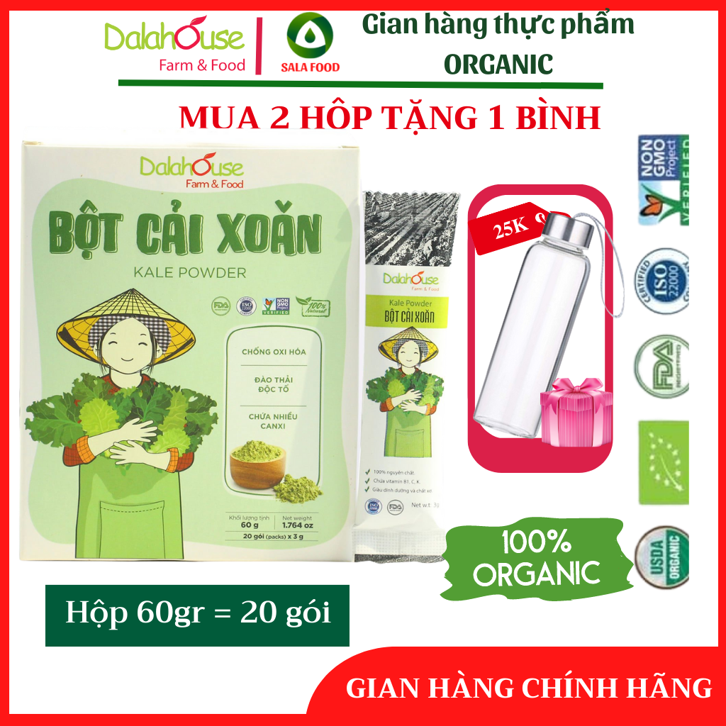 Bột Cải Xoăn sấy lạnh Dalahouse nguyên chất 100%- Cải Kale Dalahouse - Cải Kale Hữu Cơ Sấy Lạnh nguyên chất giúp kiểm soát cân nặng, hỗ trợ xương khớp, ngăn ngừa ung thư, làm sạch da giảm mụn, bảo vệ sức khỏe tim mạch