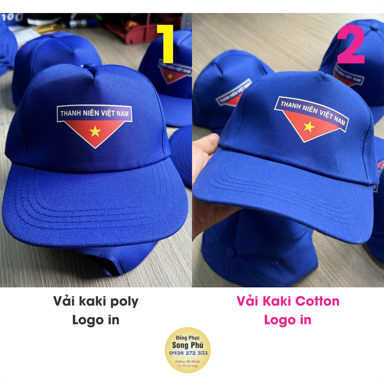 Nón mũ đoàn thanh niên việt nam - logo tnvn in - vải kaki - nón đẹp - đồng phục song phú - tp hcm
