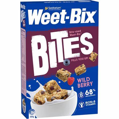 BÁNH NGŨ CỐC ĂN SÁNG DÂU RỪNG WILD BERRY WEET BIX BITES SANITARIUM 68% WHOLEGRAINS 500G