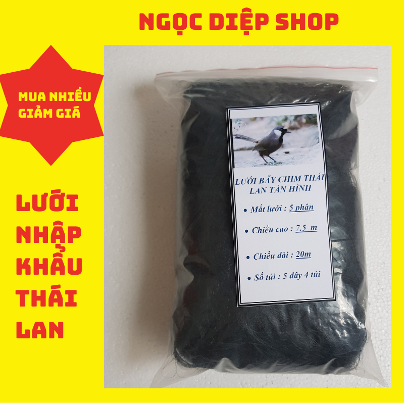 combo 2 tay lưới tàn hình 5 phân 20m Bẫy trao trảo.chào mào .cu tiểu.chèo.khướu .sợi lưới 0.15mm mắt lưới 5 phân chiều cao 7.5m số túi 5 dây 4 túi