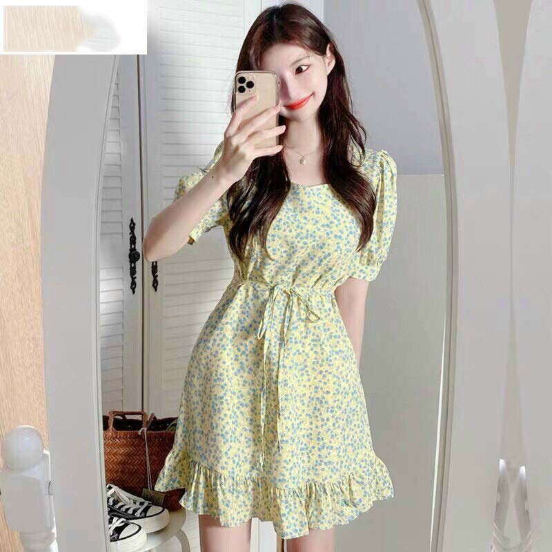 [MẪU MỚI] ĐẦM NỮ VOAN HOA NHÚN ĐUÔI CÁ THẮT NƠ EO TAY NGẮN TIỂU THƯ SIÊU XINH THỜI TRANG THIẾT KẾ LANCHI NE68