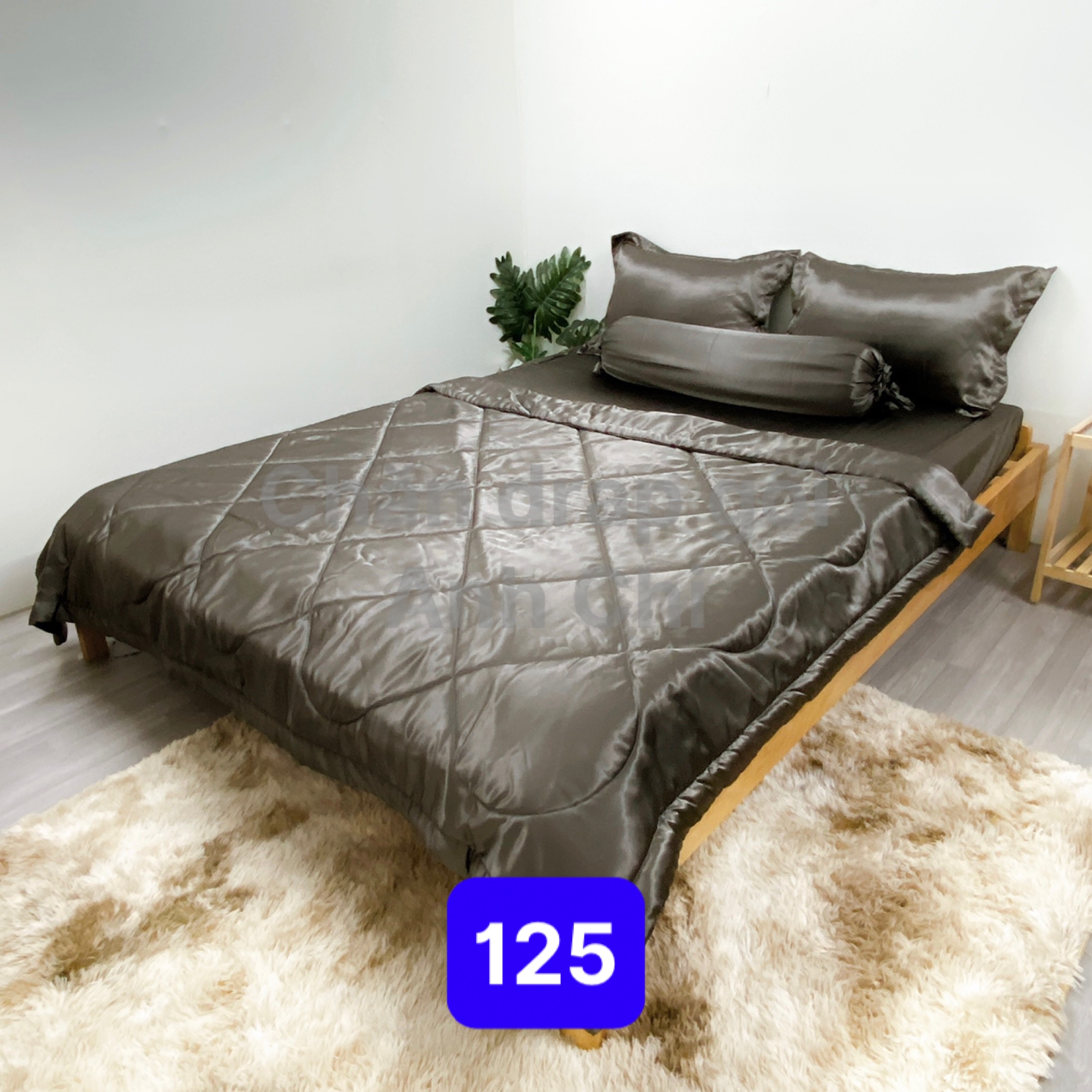 Bộ drap/ga/ra phi bóng trơn (chân nệm dưới 15cm) 1m6/1m8 màu xám đậm 125. Bộ drap phi bóng 1 màu. Bộ grap phi bóng. Bộ ra phi bóng. Bộ drap phi lụa. Bộ grap phi lụa. Bộ ga phi lụa. Ga giường-drap giường-grap giường-ra giường.