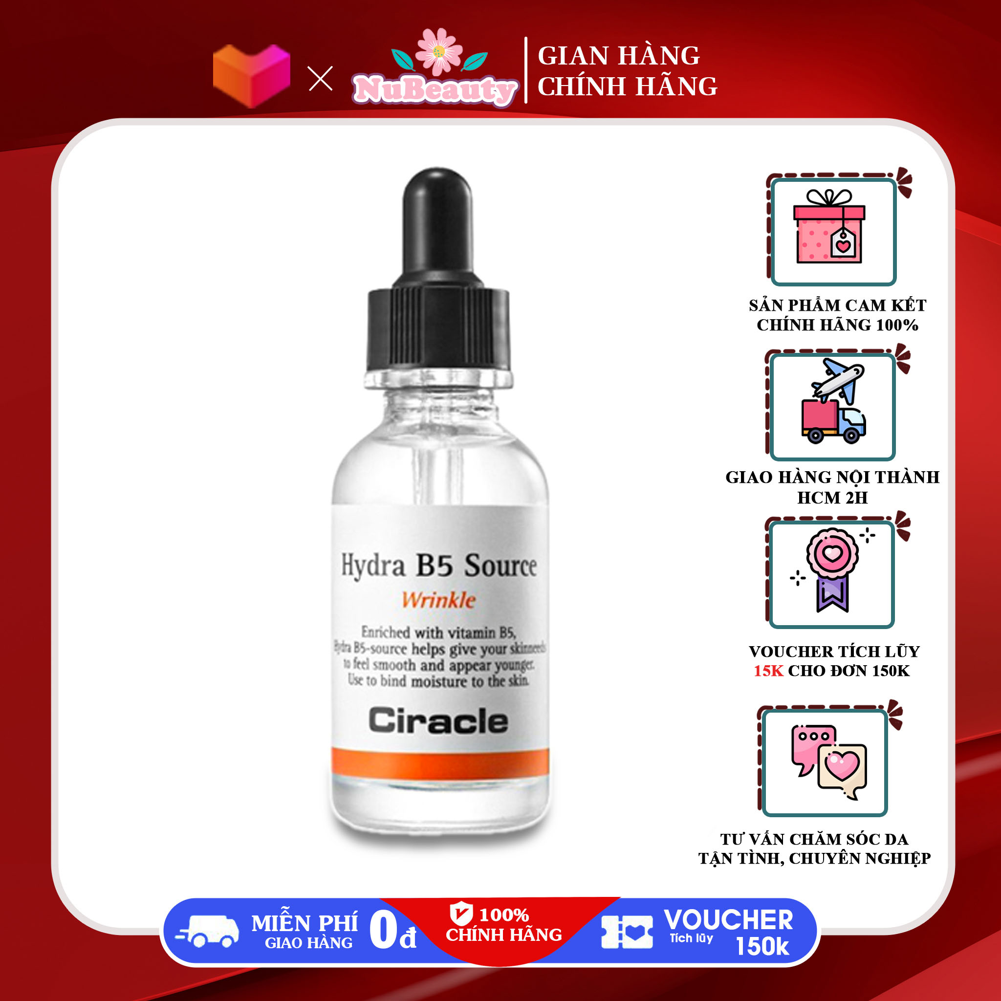 "chính hãng" tinh chất ciracle dưỡng da b5 30ml hydra b5 source wrinkle - nubeauty