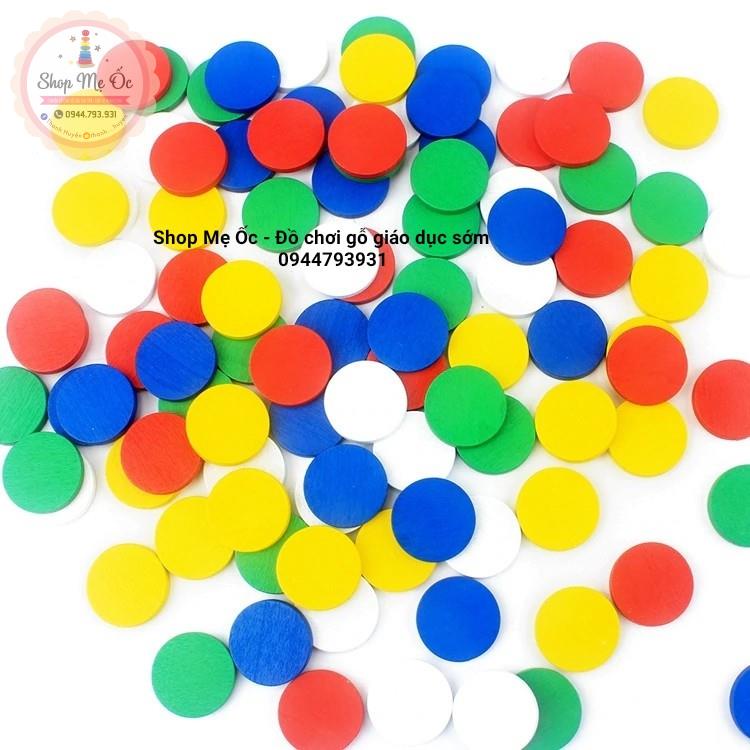Set 100 miếng gỗ tròn màu tạo hình Montessori - Size 2,5cm