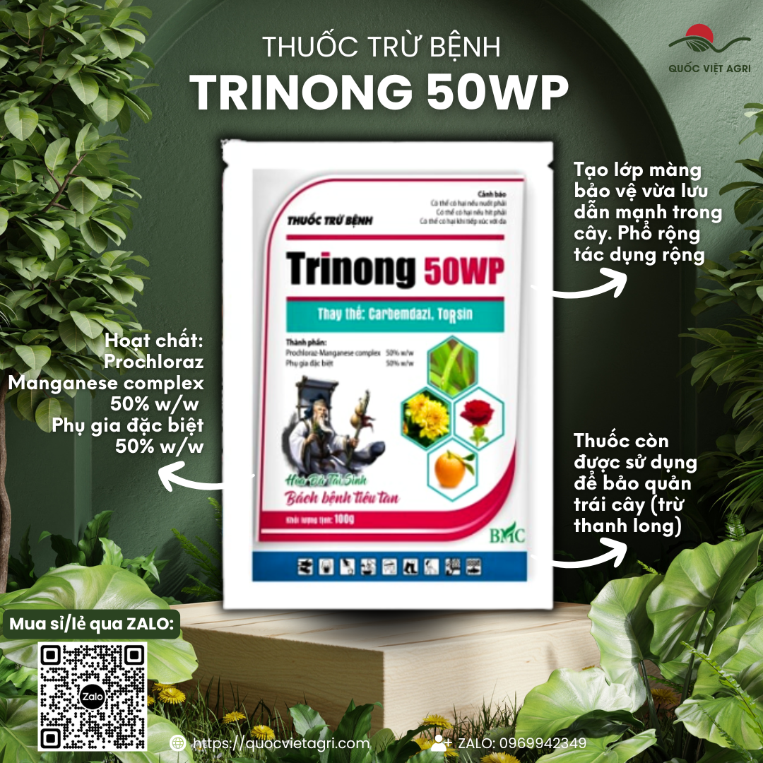 Thuốc trừ bệnh TRINONG 50WP (gói 100g) - Prochloraz-Manganese complex 50%w/w Trị đạo ôn, lem lép hạt, khô vằn, thán thư, phấn trắng