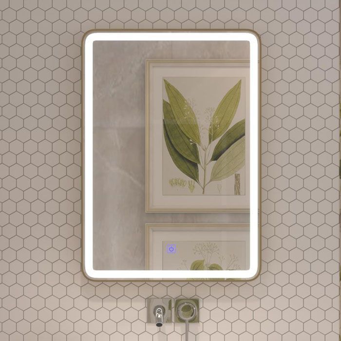 Gương đèn led cảm ứng có đèn smhome gnt10 - gương nhà tắm gương phòng tắm khung nhôm vàng