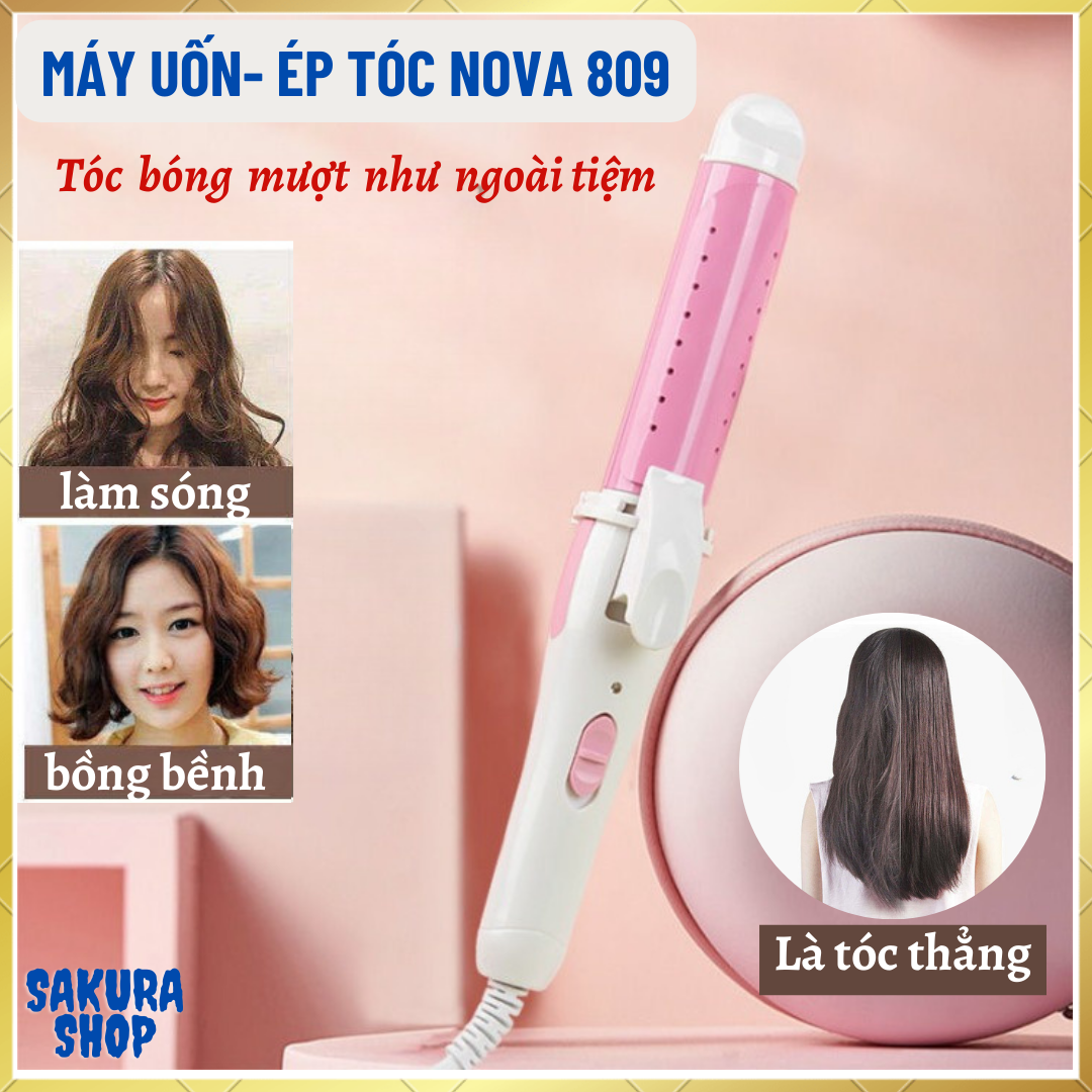Máy uốn tóc mini đa năng giá rẻ Nova 809, máy là duỗi uốn tóc xoăn sóng làm thẳng 2 in 1 chính hãng