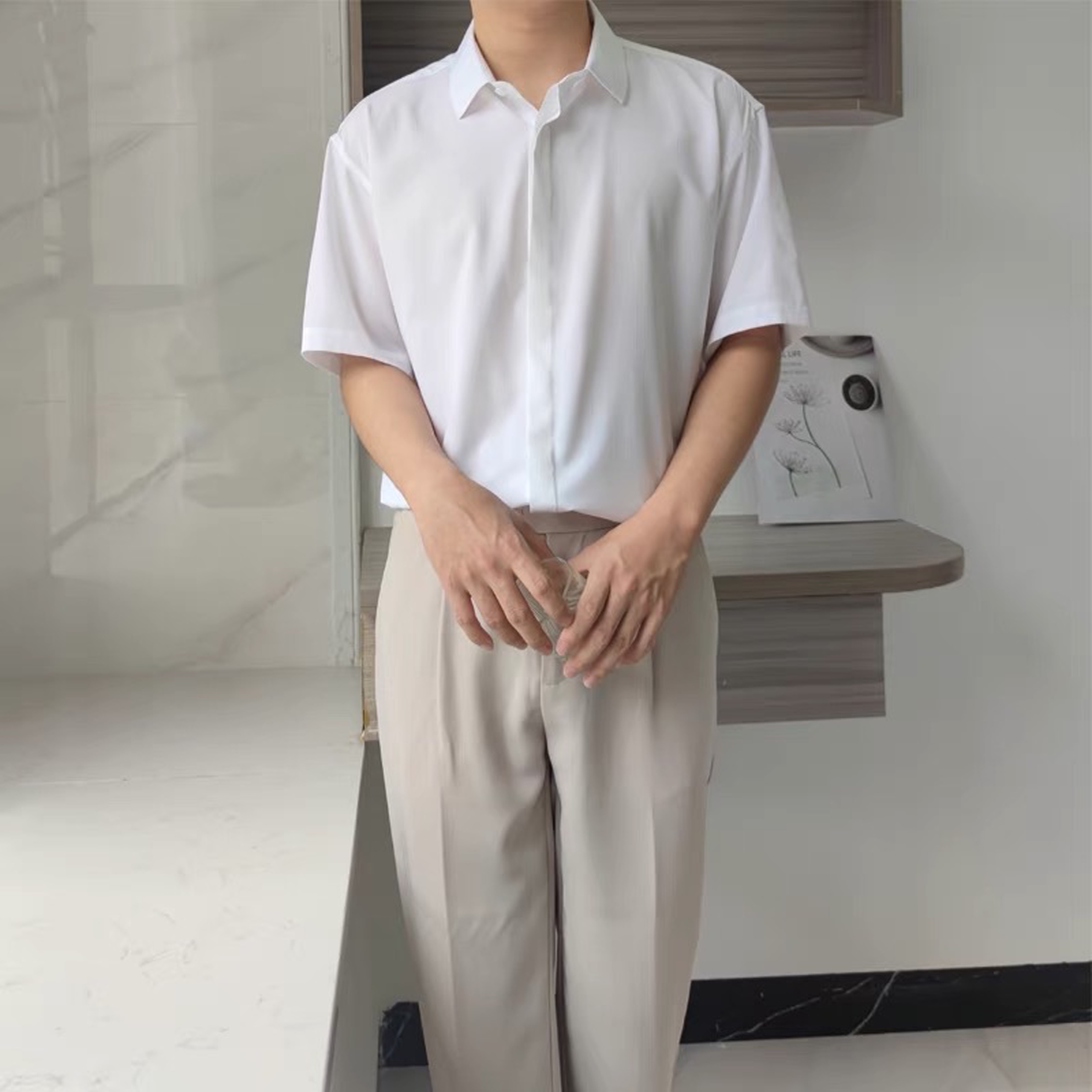 Áo sơ mi from rộng ngắn tay giấu nút 3 màu nhiều size