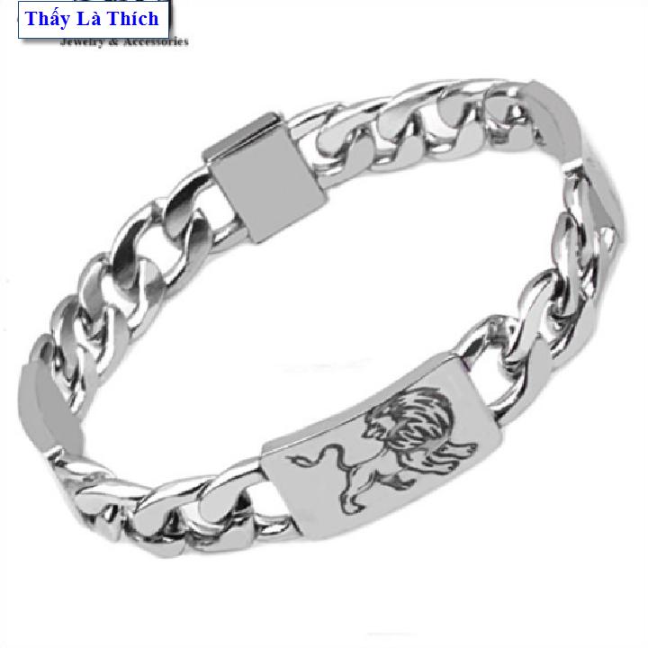 Lắc tay Nam Titan Thấy Là Thích kiểu khoen nối chạm khắc hình Sư tử - Cam kết 1 đổi 1 nếu hoen , gỉ sét