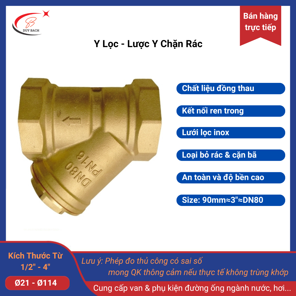 Van Y lọc đồng phi 90 lược y lọc rác cặn bã trong đường ống nước khí hơi