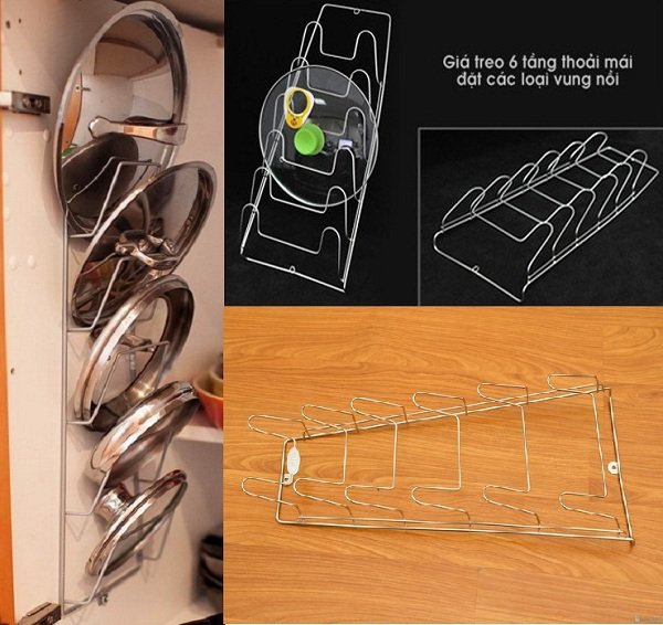 (SALE CỰC SỐC) GIÁ TREO VUNG XOONG,NỒI 6 TẦNG INOX KHÔNG GỈ 100% - GIÁ ÚP VUNG, NẮP XOONG NỒI 6 TẦNG BẰNG INOX - KỆ TREO VUNG NẮP XOONG NỒI INOX GẮN TƯỜNG 6 TẦNG