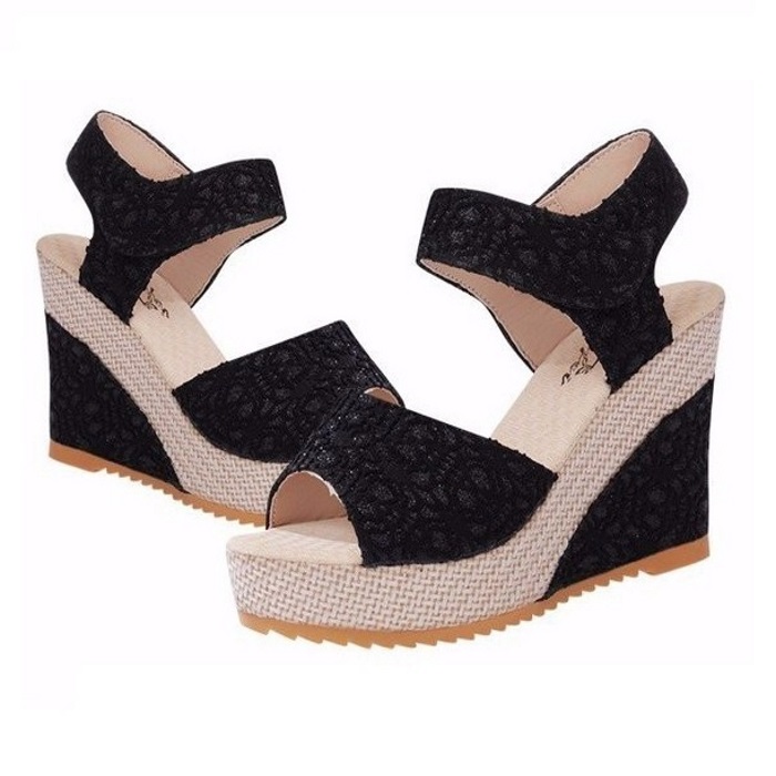 Giày sandal đế xuồng nữ ADODA - ADDGN93 (đen - kem)