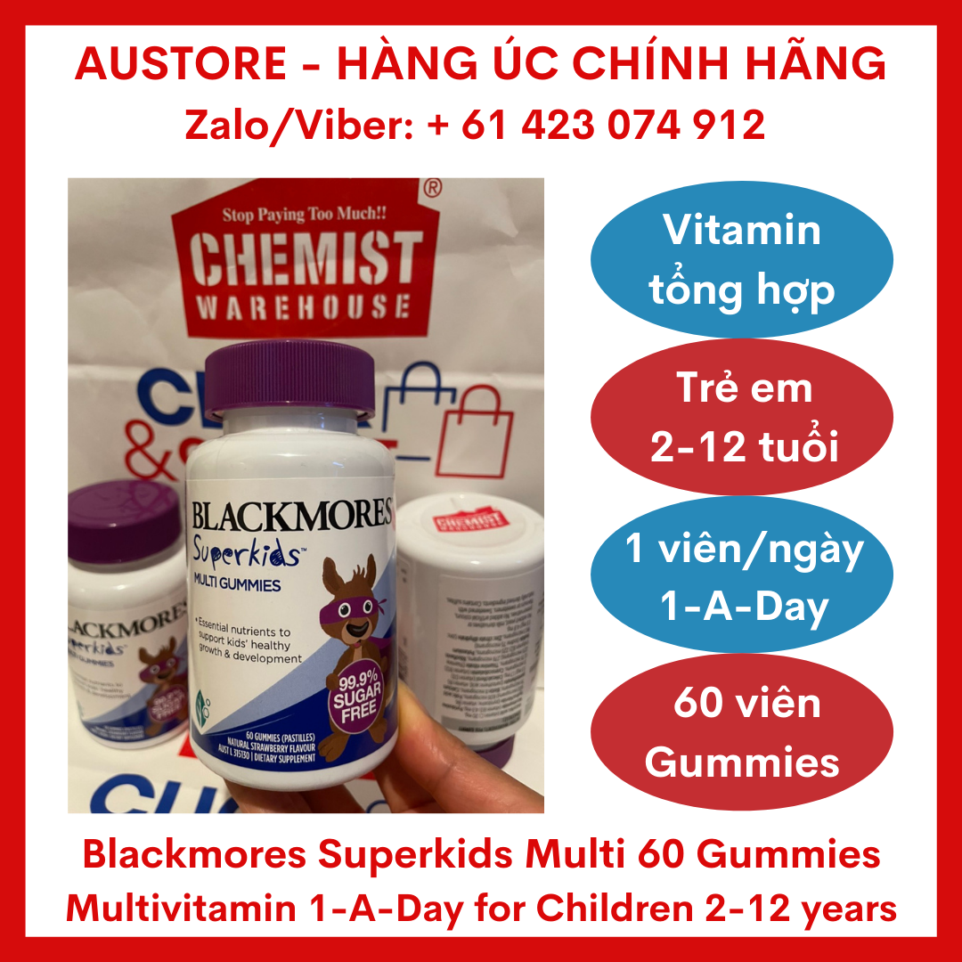 [Bill Úc] Kẹo dẻo vitamin tổng hợp trẻ em Blackmores Superkids Multi 60 Gummies (2-12 tuổi)