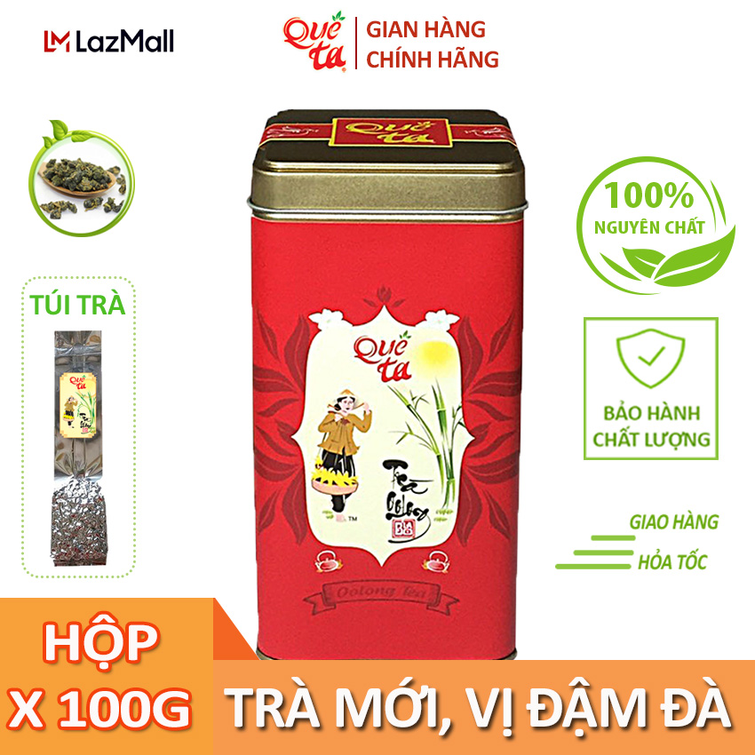 Trà ô long/ oolong/ olong Quê Ta hộp thiếc, 100% nguyên chất, tra o long ngon chính hãng, đạt chứng nhận ATVSTP - hộp đỏ 100g