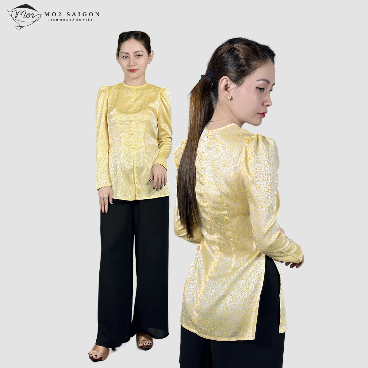 Áo bà ba nữ gấm lụa mo2 saigon cách tân tay phồng