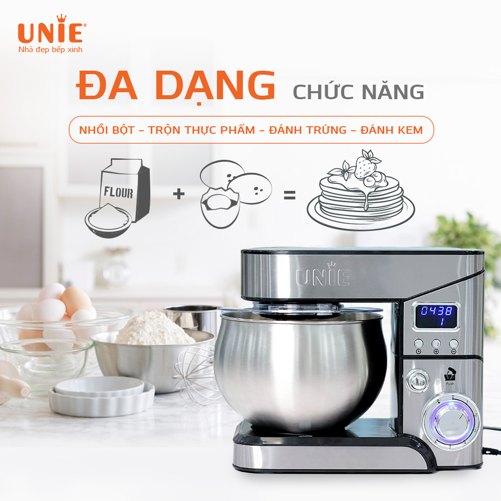 Máy nhồi bột đánh trứng Unie EM2 dung tích 5L, công suất 1000W, đánh trứng, trộn bột, trộn salad, đánh kèm, làm topping - FREESHIP