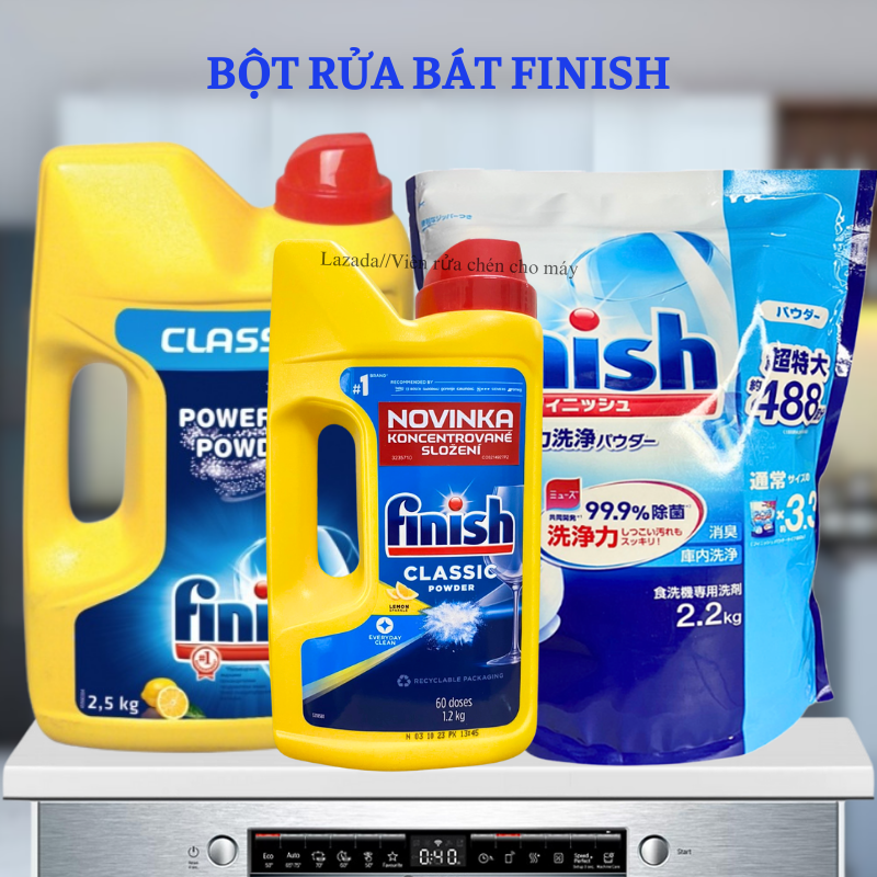 Bột rửa bát Finish Classic 2.5kg 2,2 1,2 1kg siêu tiết kiệm muối bóng viên Finish chuyên dùng cho máy rửa chén máy rửa bát