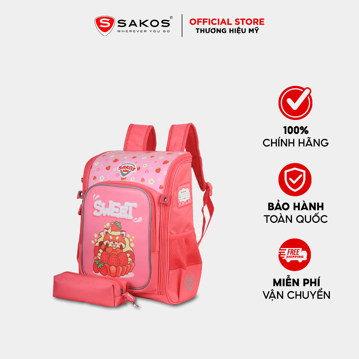 Balo học sinh kèm bóp viết SAKOS BINGO - Siêu nhẹ, chống gù, êm ái, màu sắc bắt mắt, họa tiết đa dạng