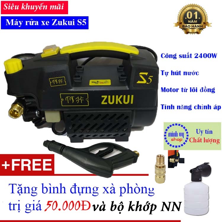 Máy rửa xe Zukui S5 -Osaka ZJ - 2400W-BH 12 tháng-chỉnh áp lực-tặng kèm bình xà phòng và bộ khớp nối nhanh bằng đồng
