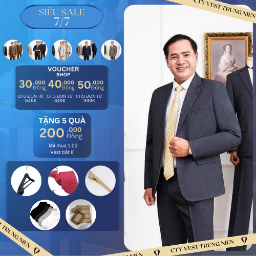 Vest nam trung niên cao cấp 2 khuy dáng xuông xuất khẩu (Hồng Ngọc)
