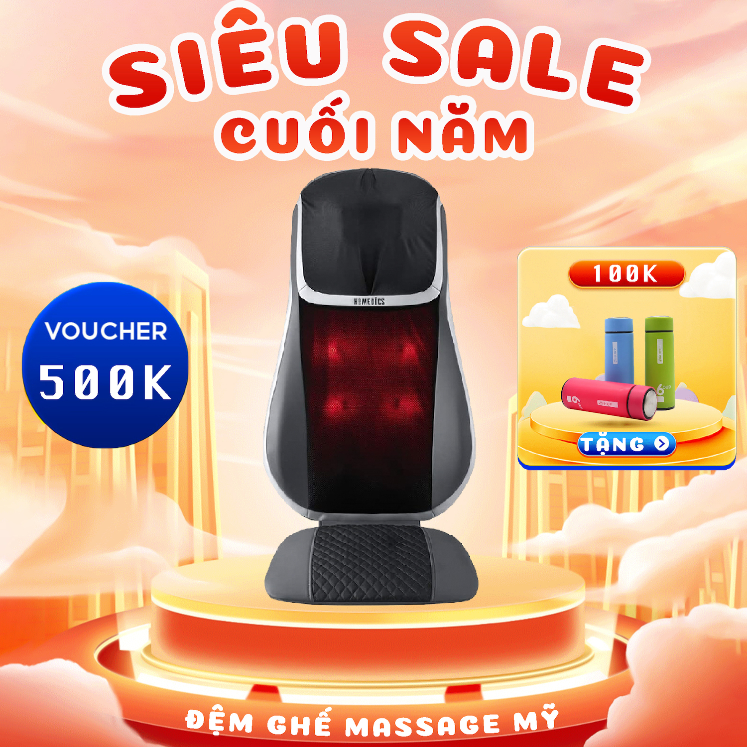 Đệm mɑssage Shiatsu 3D TruTouch HoMedics MCS-847HJ hàng nhập khẩu bảo hành chính hãng 2 năm tặng mã giảm giá freeship