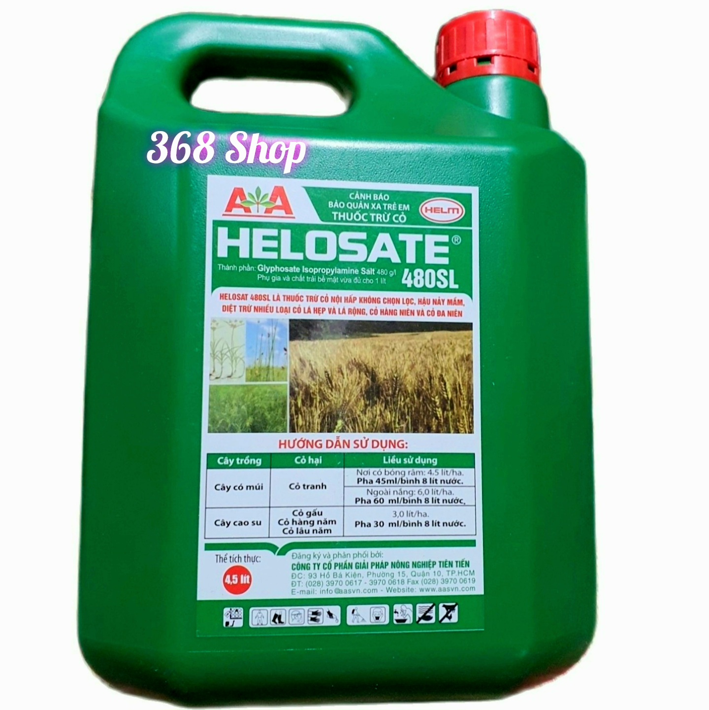 💎 Thuốc trừ cỏ Lưu Dẫn AAA HELO SATE 480SL Can 4,5 lít 💖 helosate