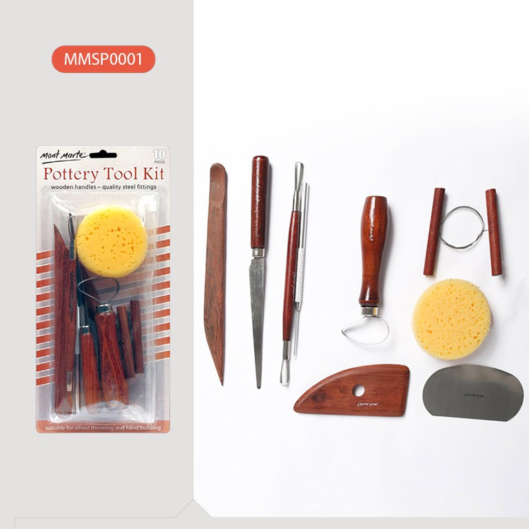 Bộ dụng cụ 10 món pottery làm đất sét mont marte - pottery tool kit signature 10pce - mmsp0001