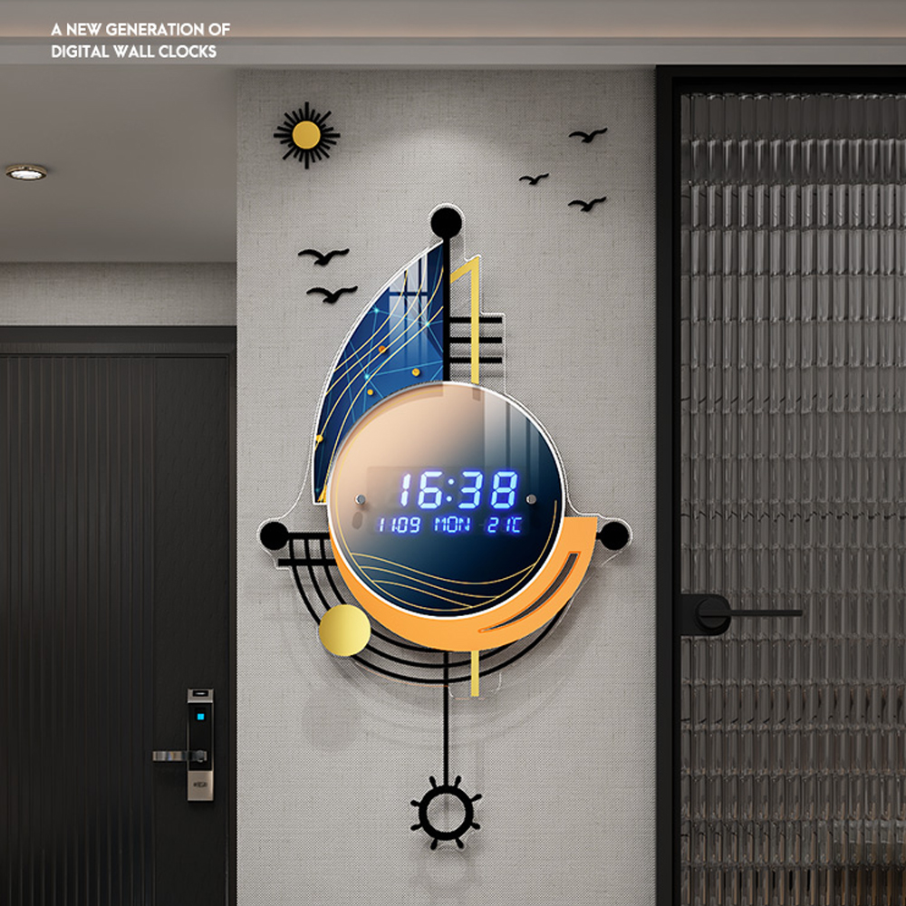 Đồng hồ LED 3D Smart Clock treo tường, để bàn, Đồng hồ kĩ thuật số cảm biến ánh sáng hình thuyền ra khơi Decor trang trí nhà cửa