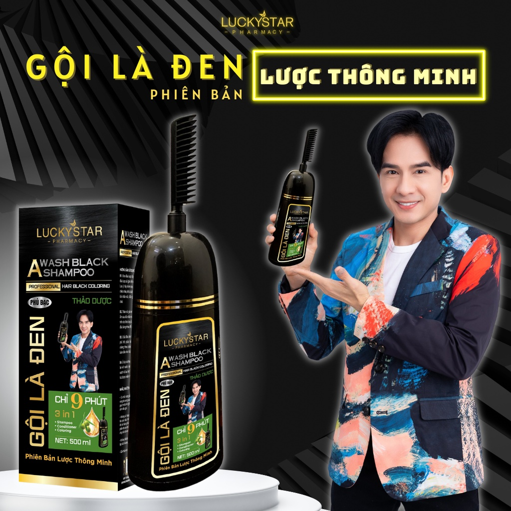  Dầu gội phủ bạc thảo dược Chính hãng. Gội là đen thảo dược cao cấp chai lược Lucky Star. Dầu gội nhuộm tóc bạc. Nhuộm tóc đen trong 10 phút tại nhà. 