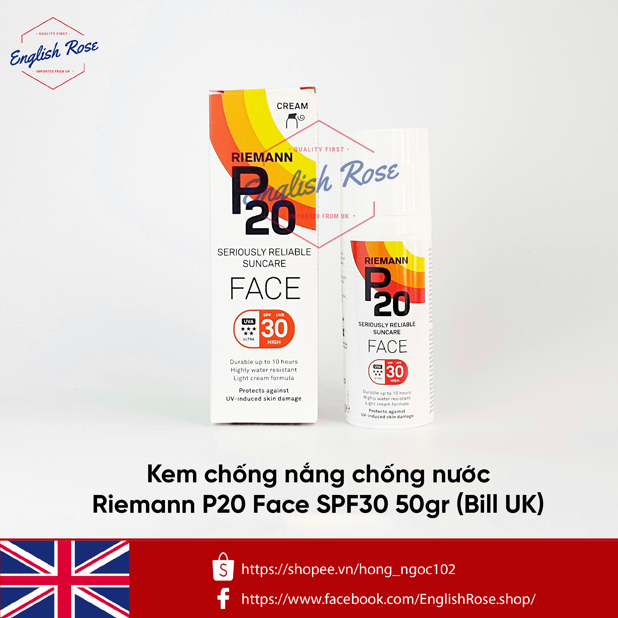 Kem chống nắng chống nước Riemann P20 Face SPF30