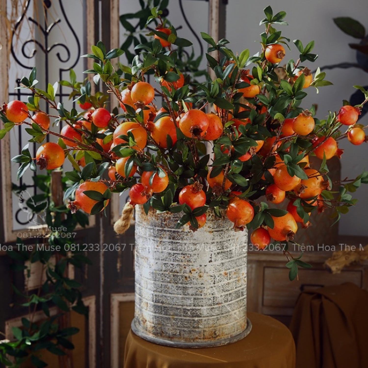 Cành Lựu Rừng 6Quả-Phong Cách Decor Wabi Sabi