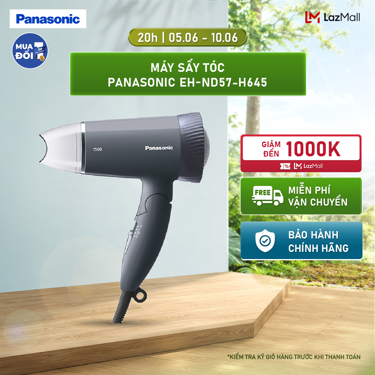 Máy sấy tóc Panasonic EH–ND57 (Hồng/Xám) – Công Suất 1500W - Bảo hành chính hãng 12 tháng