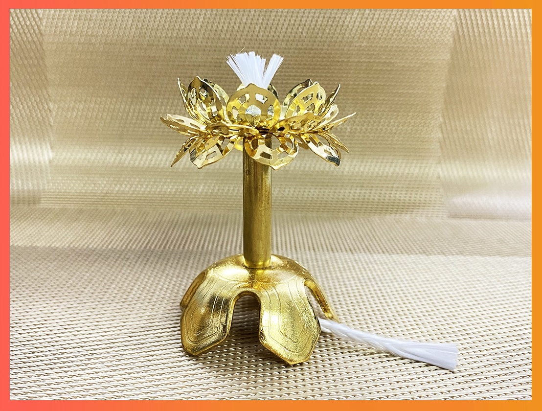 Đèn Bấc Cánh Hoa Sen Bằng ĐỒNG Cao Cấp - Chỉnh Chiều Dài tùy ý, Đèn dầu Bảo Liên Đăng - dùng trong thờ cúng Tâm Linh - Kính Phật - Phong Thủy ( Loại Cao )