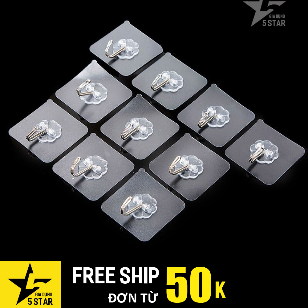 Bộ 10 móc dán tường siêu dính chịu lực 5kg treo vật dụng trong nhà chất liệu Silicon trong suốt kết hợp keo siêu chắc 5STAR